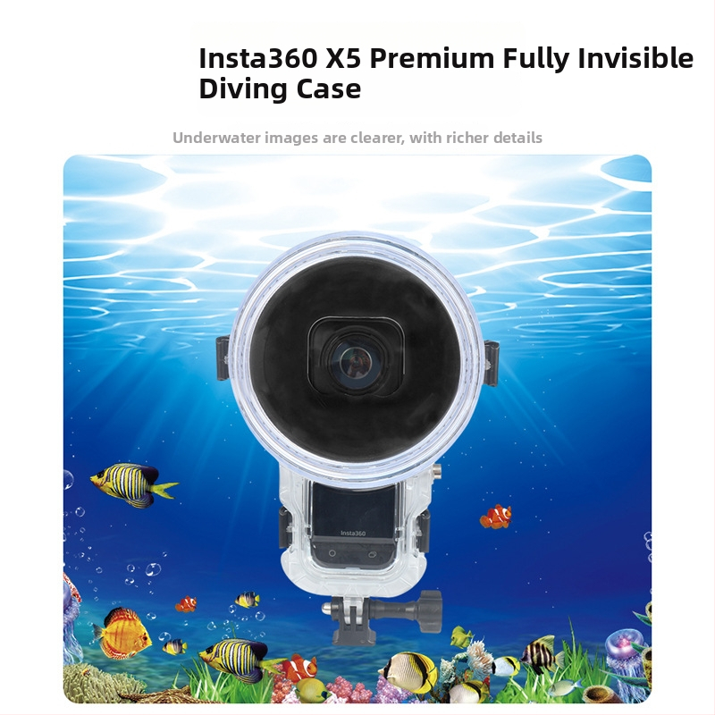 Carcasă subacv Insta360x5 invizibilă; Compatibilă cu Insta360x5; Materiale: PC, oțel inoxidabil, acrilic; În stoc; Pachet: carcasă subacv X5 complet invizibil