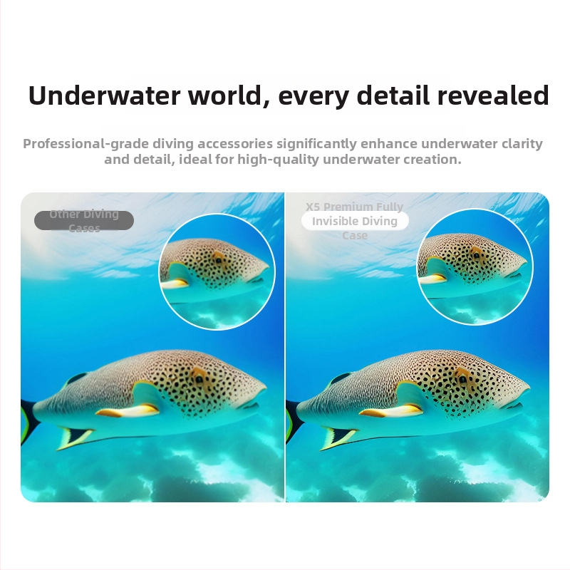 Carcasă subacv Insta360x5 invizibilă; Compatibilă cu Insta360x5; Materiale: PC, oțel inoxidabil, acrilic; În stoc; Pachet: carcasă subacv X5 complet invizibil