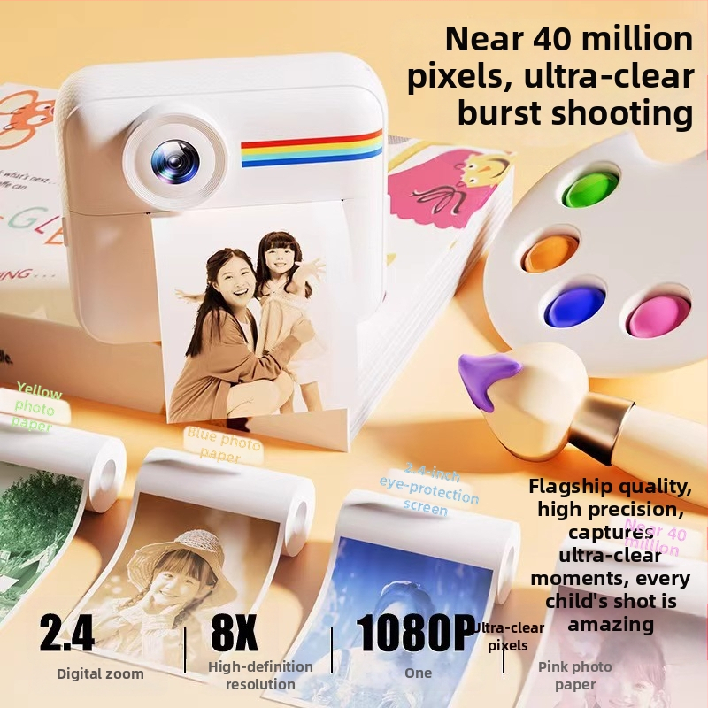 Lastele mõeldud kahekameraline digitaalkaamera värvilise printeriga, 1080P video, 2,4-tolline LCD, mälukaardi toetus, 1200mAh aku