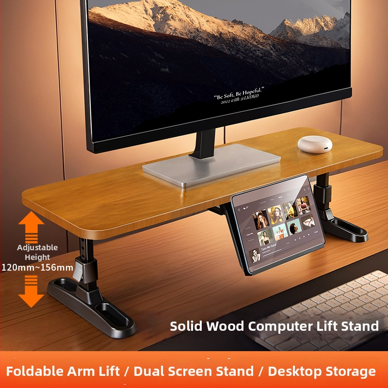 Drevený stojan na monitor s mechanizmom zdvíhania, skladací, s držiakom na telefón, model 05821, určené pre všeobecné použitie