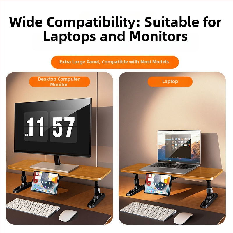 Drevený stojan na monitor s mechanizmom zdvíhania, skladací, s držiakom na telefón, model 05821, určené pre všeobecné použitie