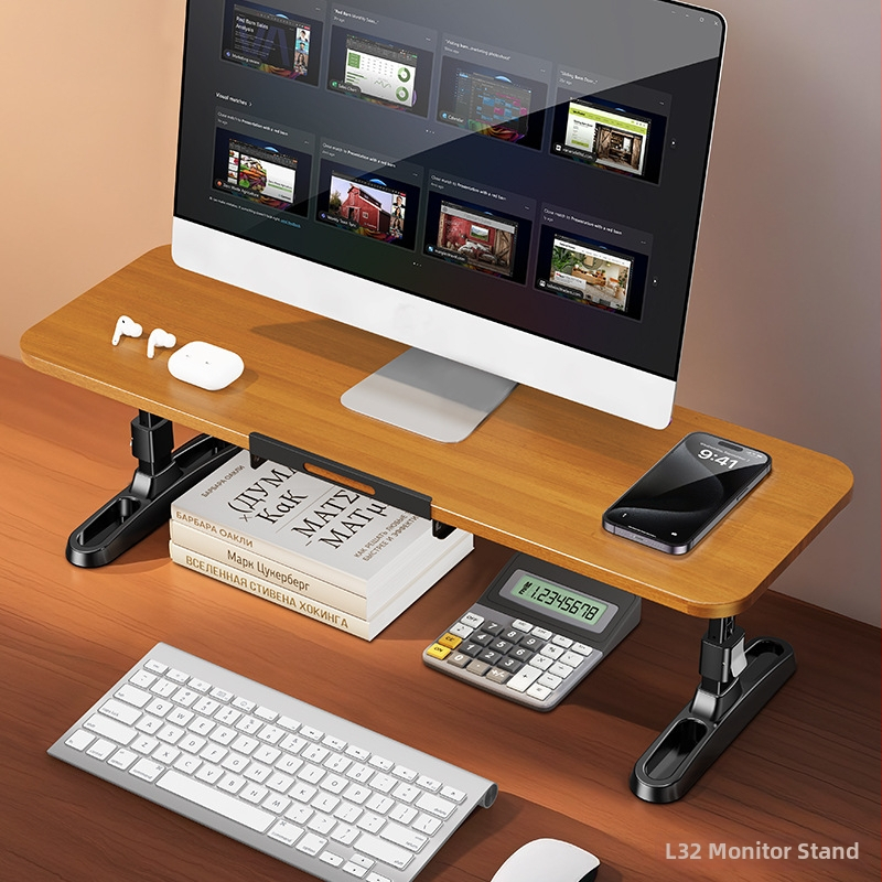 Drevený stojan na monitor s mechanizmom zdvíhania, skladací, s držiakom na telefón, model 05821, určené pre všeobecné použitie