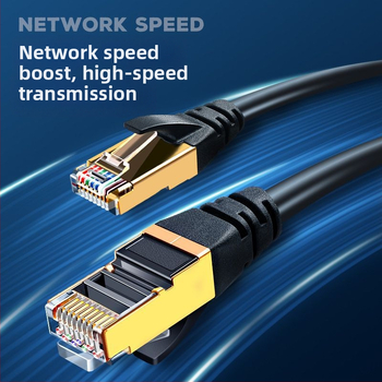 Cat6E Ethernet kabelis ar RJ-45 kristāla savienotāju, iekšējai un ārējai lietošanai, augstas veiktspējas gigabita kabelis
