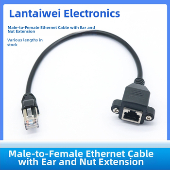 Cat6 Gigabit Ethernet pagarinājuma kabelis RJ45 vīrietis-sieviete ar ausu formas skrūvju atverēm fiksēšanai