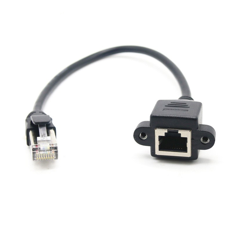 Cat6 Gigabit Ethernet pagarinājuma kabelis RJ45 vīrietis-sieviete ar ausu formas skrūvju atverēm fiksēšanai