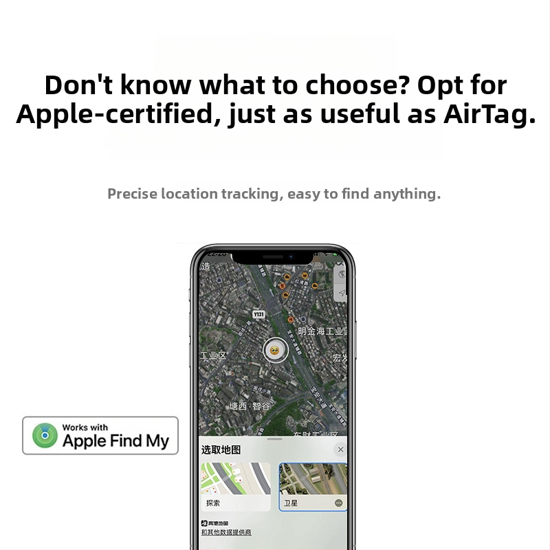 AK28 Airtag stilā anti-zaudēšanas izsekošanas ierīce vecāka gadagājuma cilvēkiem, bērniem, automašīnām un mājdzīvniekiem; saderīga ar iOS, MFI sertifikāts; 240 mAh akumulators; svars 7 g; globālā kartes navigācija