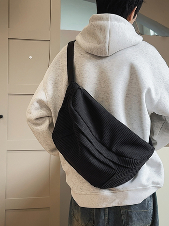 Corduroy Crossbody Táska, Unisex, Cipzár, Zseb a Telefonhoz, Poliészter bélés