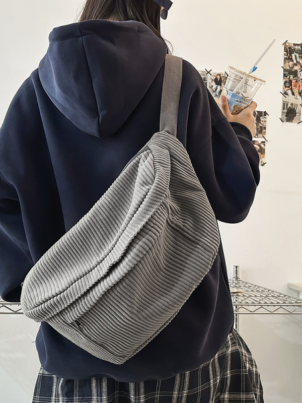 Corduroy Crossbody Táska, Unisex, Cipzár, Zseb a Telefonhoz, Poliészter bélés