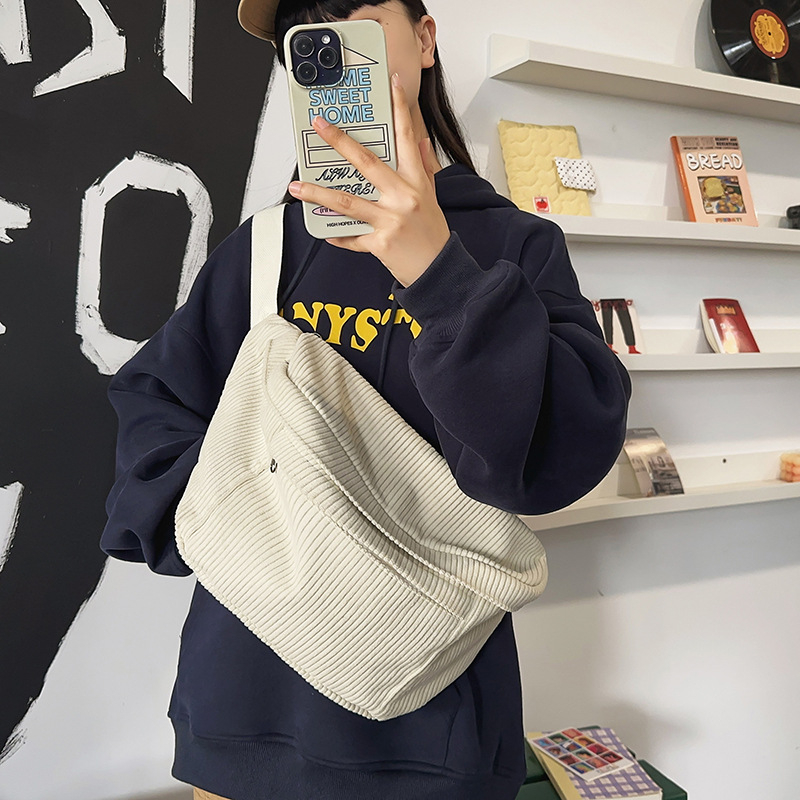 Corduroy Crossbody Táska, Unisex, Cipzár, Zseb a Telefonhoz, Poliészter bélés