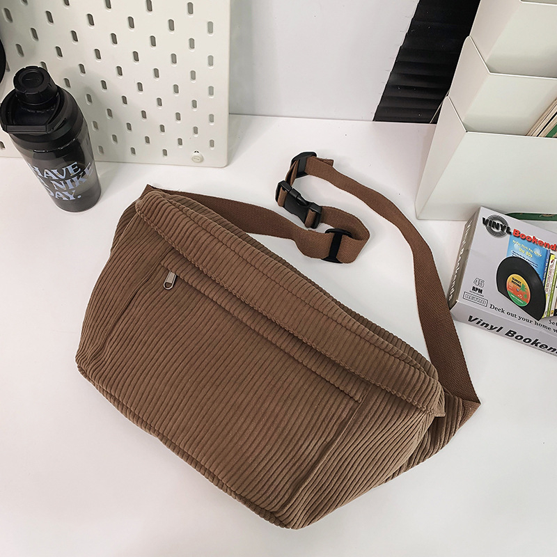Corduroy Crossbody Táska, Unisex, Cipzár, Zseb a Telefonhoz, Poliészter bélés