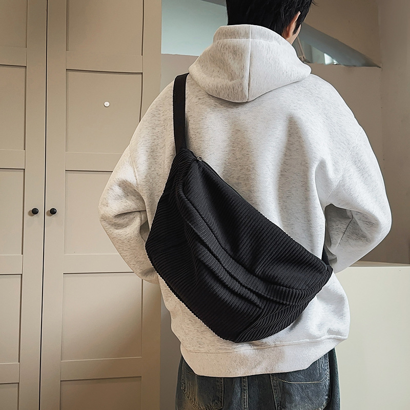 Corduroy Crossbody Táska, Unisex, Cipzár, Zseb a Telefonhoz, Poliészter bélés