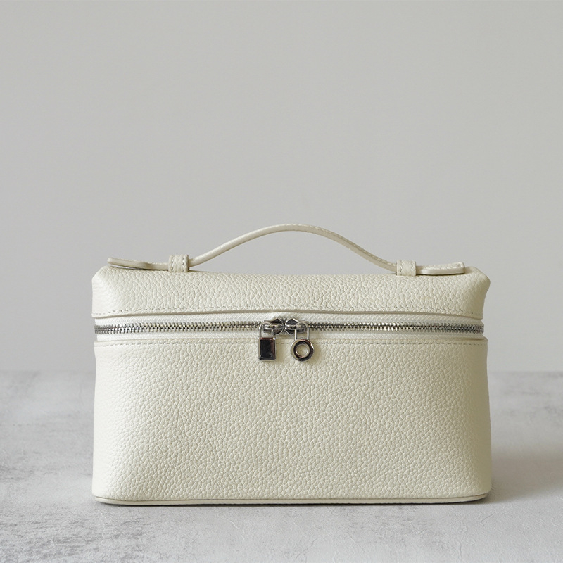 Torba za ručak od prave kože, prvi sloj teleće kože, horizontalni kvadratni oblik, zatvaranje zipom, podstava od ovčje kože