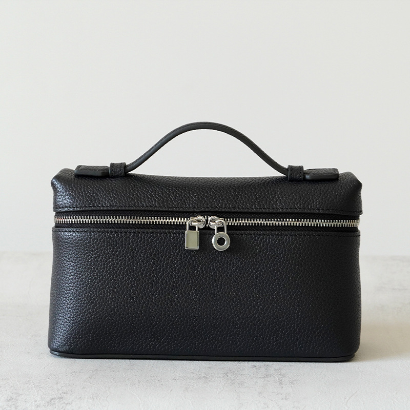 Torba za ručak od prave kože, prvi sloj teleće kože, horizontalni kvadratni oblik, zatvaranje zipom, podstava od ovčje kože