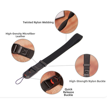 Kameros riešo diržas su širdies dizainu, greito atleidimo sagtis, reguliuojama; Medžiaga: susiūtas nailono juostos + mikropluošto oda; Modelis: paprastas greito atleidimo riešo dirželis; Maksimali apkrova: 50 kg; Tinka DSLR ir be veidrodinių kamerų