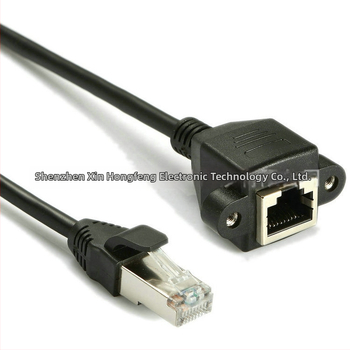 Cat6 RJ45 vīrieša–sievietes pagarinājuma kabelis ar ausīm un skrūvju caurumiem, garums 0,3–5 m, bezskābekļa vara, Gigabit