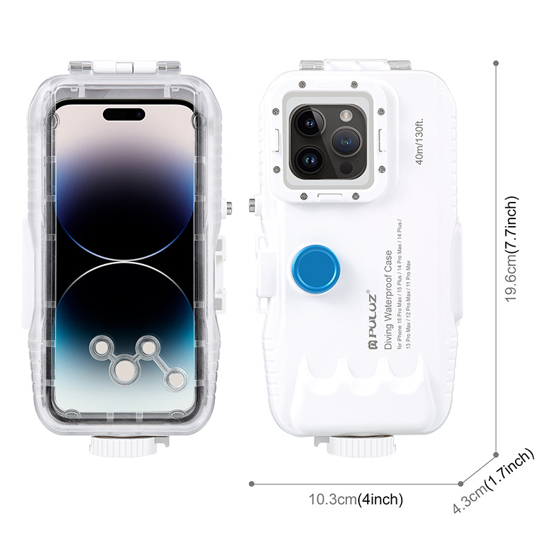 Vodootporan potapajući kućište za iPhone 12–15 seriju — ABS+PC, dubina 40 m, model PU9116/PU9115