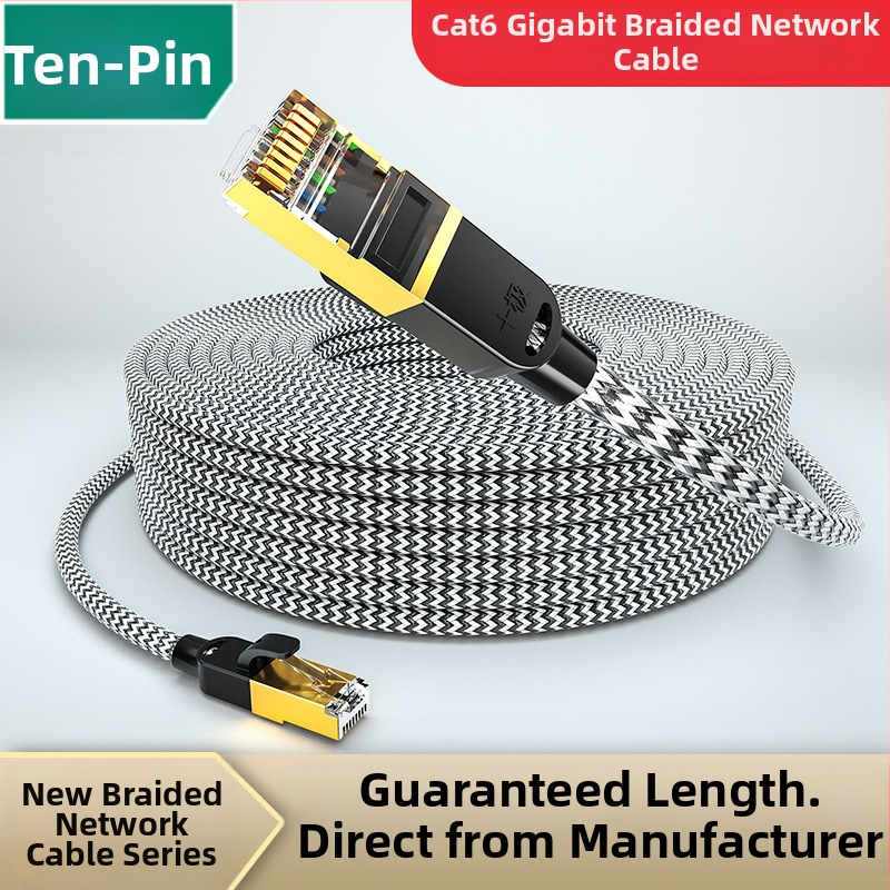 Cat6 pletēts Ethernet kabelis, 8 vadus, RJ-45, iekštelpu izmantošanai, gigabīta ātrums, Ten Pole SJ-B6001, vara pārklāts alumīnija kodols, 6,1 mm vads