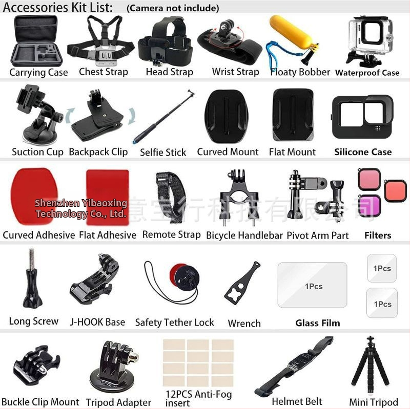 GoPro 9/10/11/12 príslušenstvo sada, 54-in-1, vodotesný kryt, silikónové púzdro, selfie tyč, filtre, hrudný pás