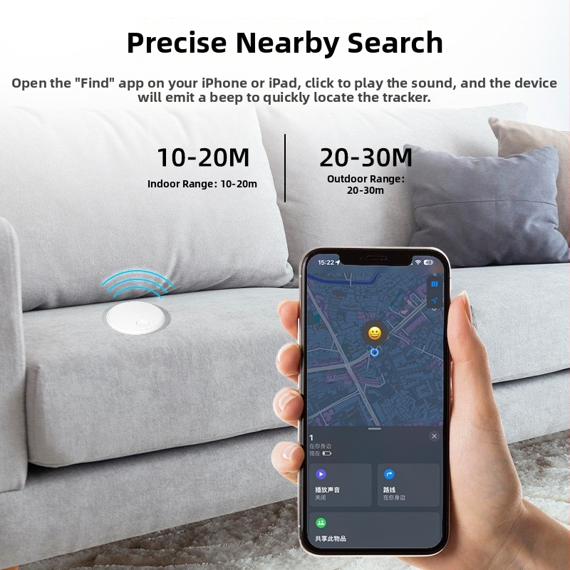 Apple Find My lokalizators, modelis BL005S, saderīgs ar iOS, baterija CR23032, bezvadu diapazons 50 m
