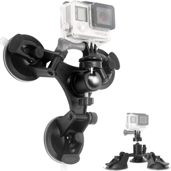 Suport auto cu ventuză pentru GoPro – model Xp01-1, Hongwei; Material: piese din plastic; Greutate maximă: sub 2 kg; Include: ventuză, cap pan/tilt și clips pentru telefon