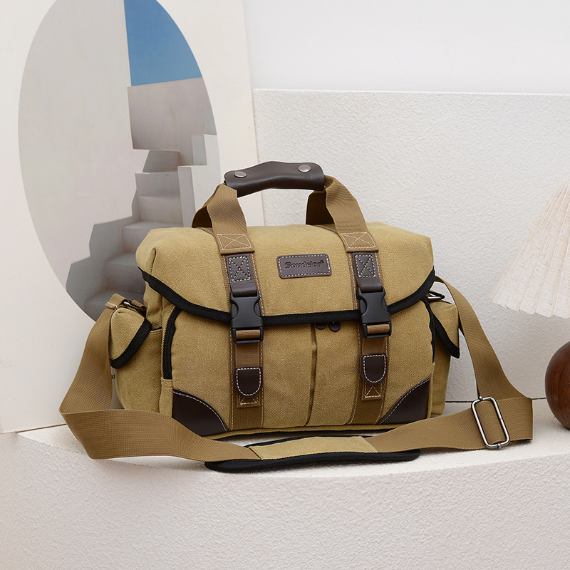 Torba za SLR fotoaparat, platnena, crossbody torba s zakrivljenim ramenskim remenima, kompatibilna sa SLR i bezzrkadnim kamerama, Proljeće 2025