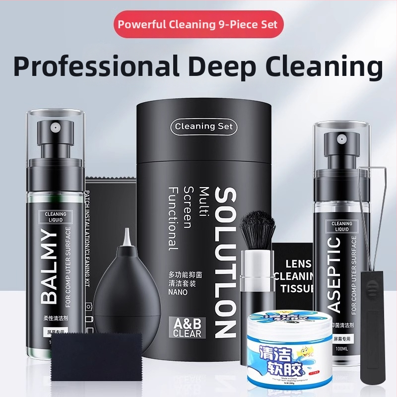 Vispārīgs tīrīšanas komplekts tastatūrām, viedtālruņiem, LCD displejiem un kamerām – satur virsmas aktīvās vielas un attīrītu ūdeni; OEM ražošana; drukāts logotips