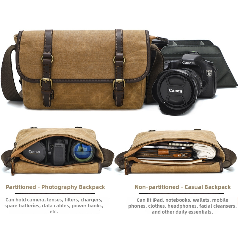 Taška na SLR fotoaparát – plátno, vodeodolná, odolná voči opotrebeniu, odolná voči otrasom, cez rameno