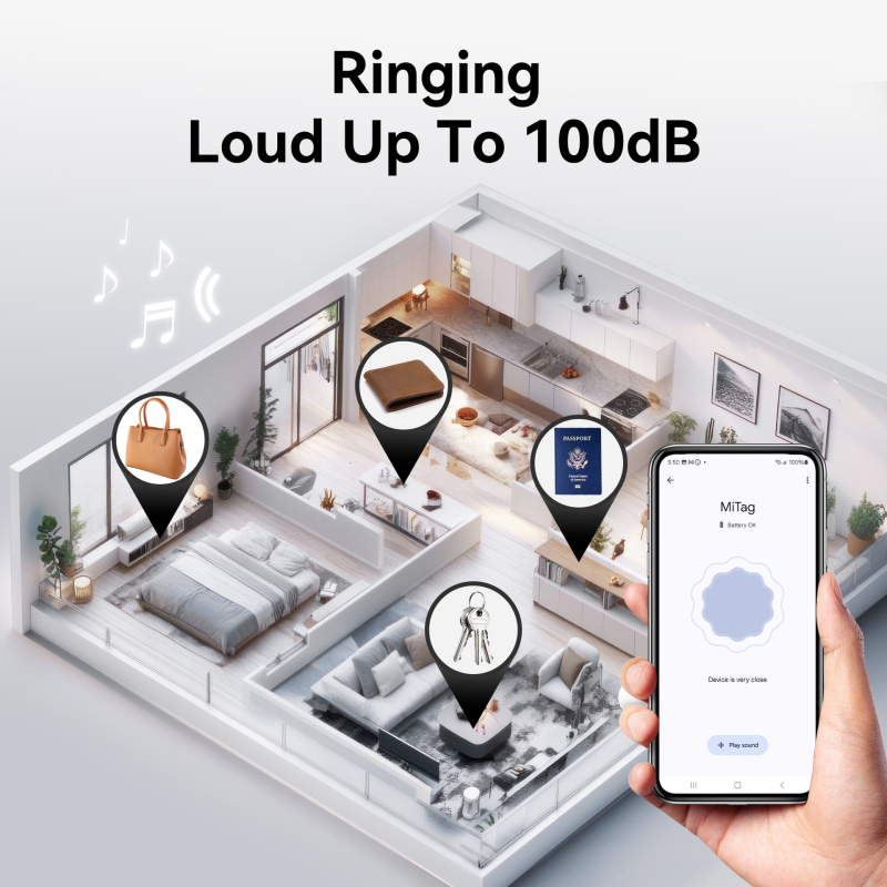 mitag Android lokator kartica P16 - Google certificiran, domet 100 m, baterija na gumb, ABS kućište, Android-kompatibilan