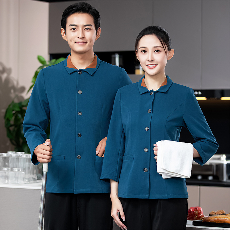 Top unisex pentru curățenie - cu rever, mâneci lungi, material care elimină umezeala, amestec bumbac-poliester, potrivit pentru iarnă, primăvară și toamnă