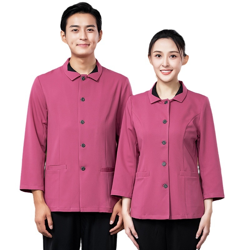 Top unisex pentru curățenie - cu rever, mâneci lungi, material care elimină umezeala, amestec bumbac-poliester, potrivit pentru iarnă, primăvară și toamnă