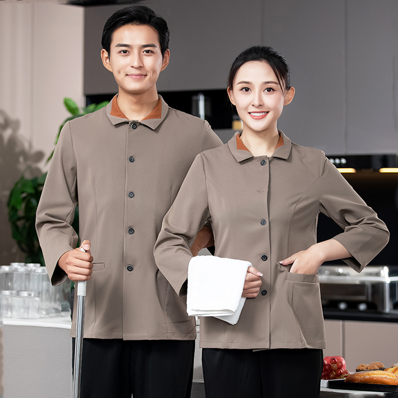 Top unisex pentru curățenie - cu rever, mâneci lungi, material care elimină umezeala, amestec bumbac-poliester, potrivit pentru iarnă, primăvară și toamnă