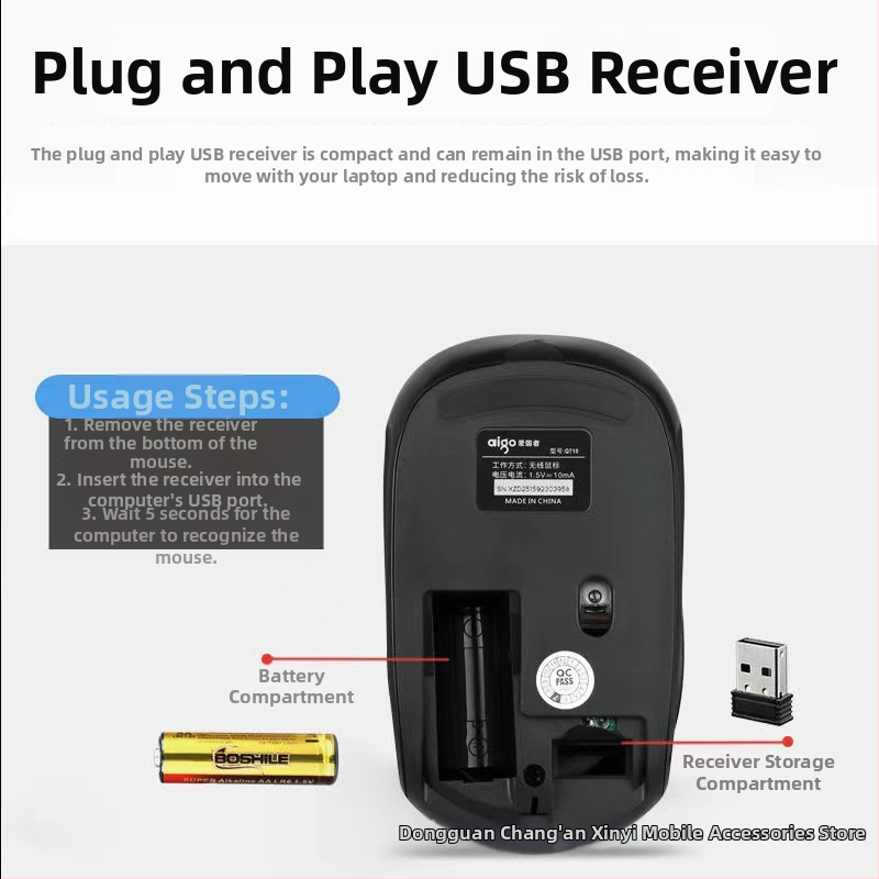 Bezvadu pele Q2, 2 taustiņi, 1000dpi, optoelektronika, plug-and-play