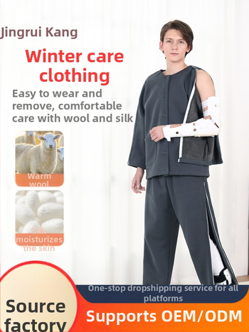 Medicínske domáce oblečenie pre starších mužov s PICC katétrom a dialýzou, po zlomenine a operácii, zimné teplé, ľahko naoblečenie, dlhé rukávy, okrúhly výstrih, bavlno-polyesterová zmes