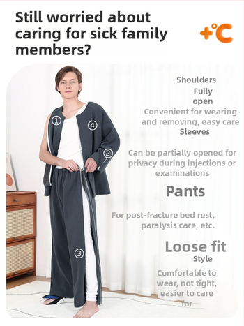 Medicínske domáce oblečenie pre starších mužov s PICC katétrom a dialýzou, po zlomenine a operácii, zimné teplé, ľahko naoblečenie, dlhé rukávy, okrúhly výstrih, bavlno-polyesterová zmes