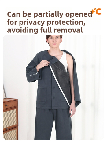 Medicínske domáce oblečenie pre starších mužov s PICC katétrom a dialýzou, po zlomenine a operácii, zimné teplé, ľahko naoblečenie, dlhé rukávy, okrúhly výstrih, bavlno-polyesterová zmes