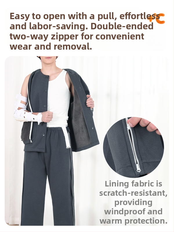 Medicínske domáce oblečenie pre starších mužov s PICC katétrom a dialýzou, po zlomenine a operácii, zimné teplé, ľahko naoblečenie, dlhé rukávy, okrúhly výstrih, bavlno-polyesterová zmes