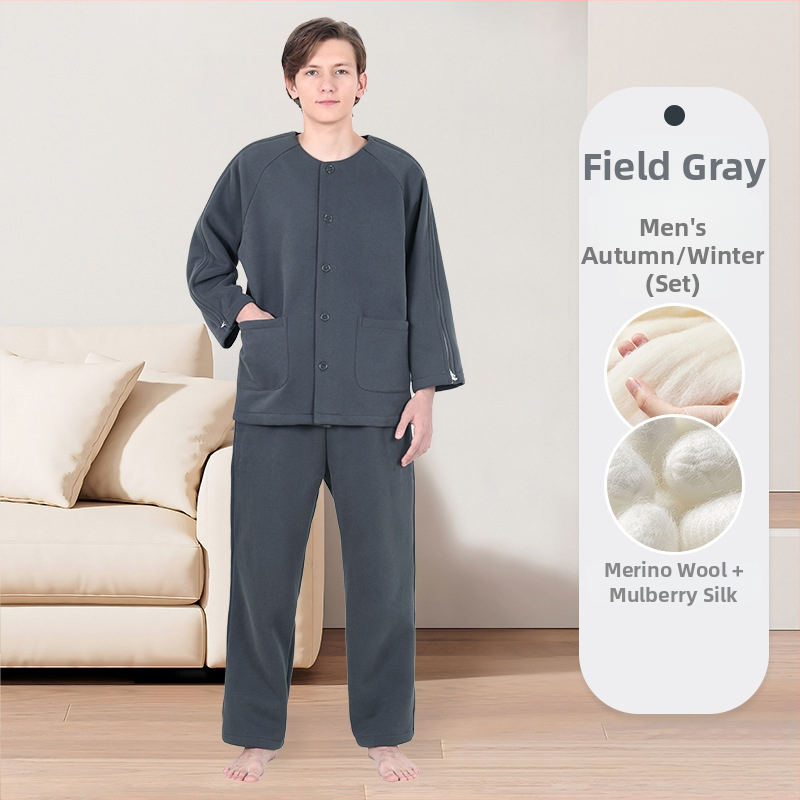 Medicínske domáce oblečenie pre starších mužov s PICC katétrom a dialýzou, po zlomenine a operácii, zimné teplé, ľahko naoblečenie, dlhé rukávy, okrúhly výstrih, bavlno-polyesterová zmes