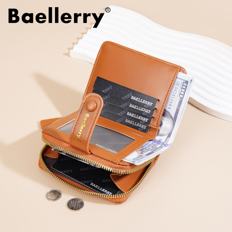 Baellerry ženska kratka novčanik — PU materijal, dvostruki preklop, jednobojni uzorak, podstava od poliestera, zaštita od krađe