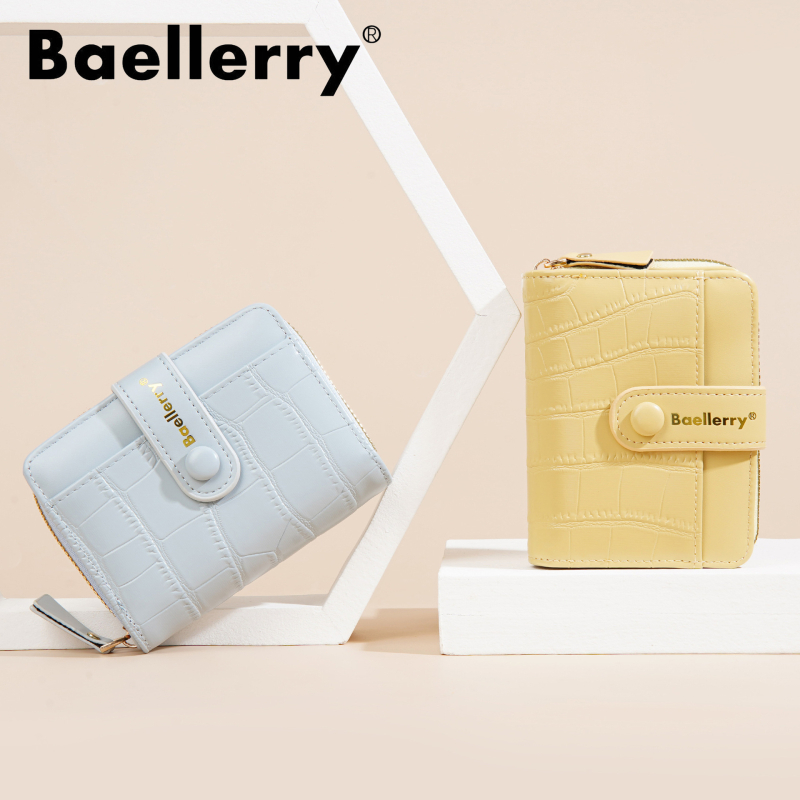 Baellerry ženska kratka novčanik — PU materijal, dvostruki preklop, jednobojni uzorak, podstava od poliestera, zaštita od krađe