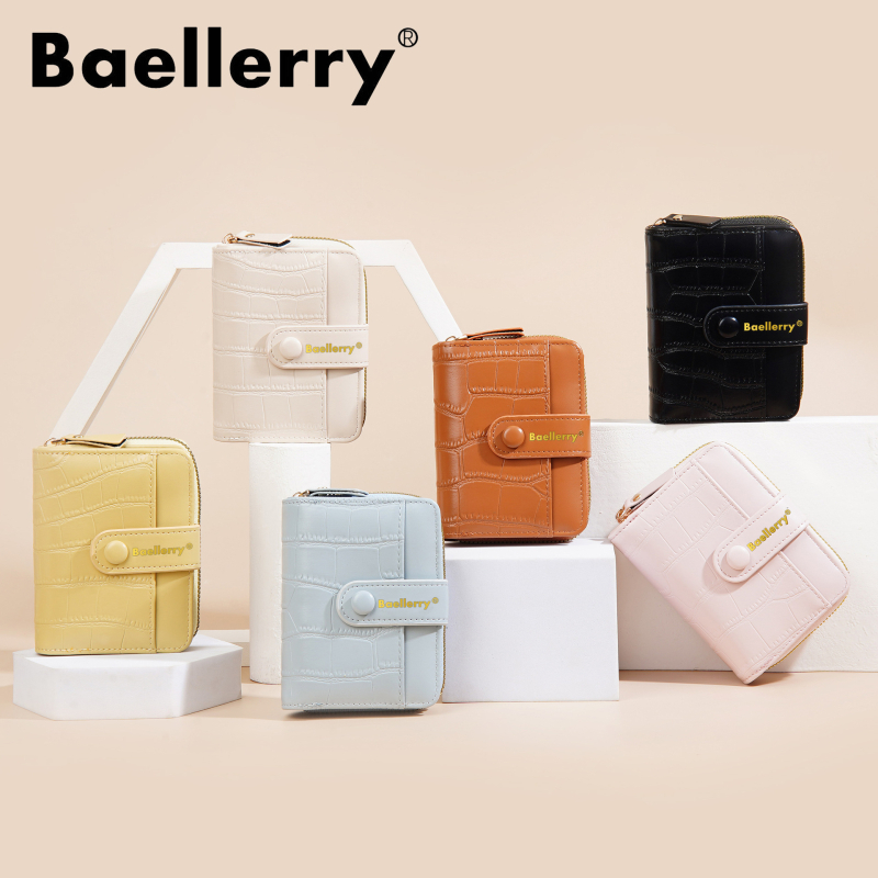 Baellerry ženska kratka novčanik — PU materijal, dvostruki preklop, jednobojni uzorak, podstava od poliestera, zaštita od krađe