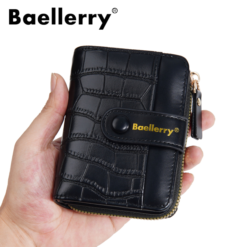 Baellerry ženska kratka novčanik — PU materijal, dvostruki preklop, jednobojni uzorak, podstava od poliestera, zaštita od krađe