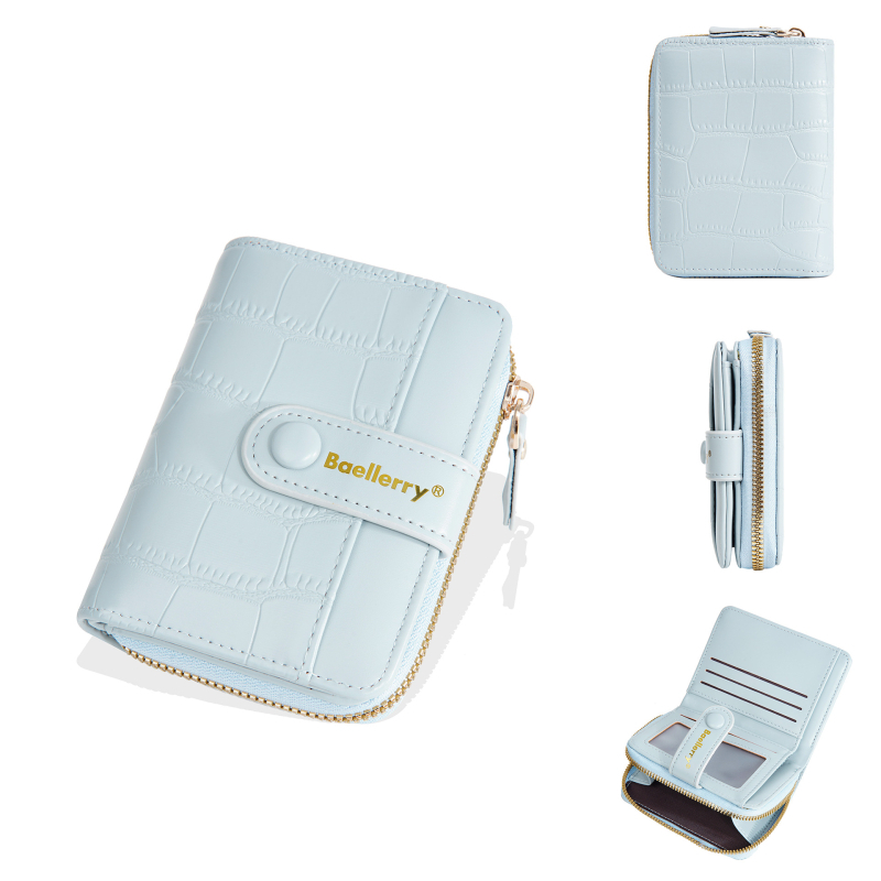 Baellerry ženska kratka novčanik — PU materijal, dvostruki preklop, jednobojni uzorak, podstava od poliestera, zaštita od krađe