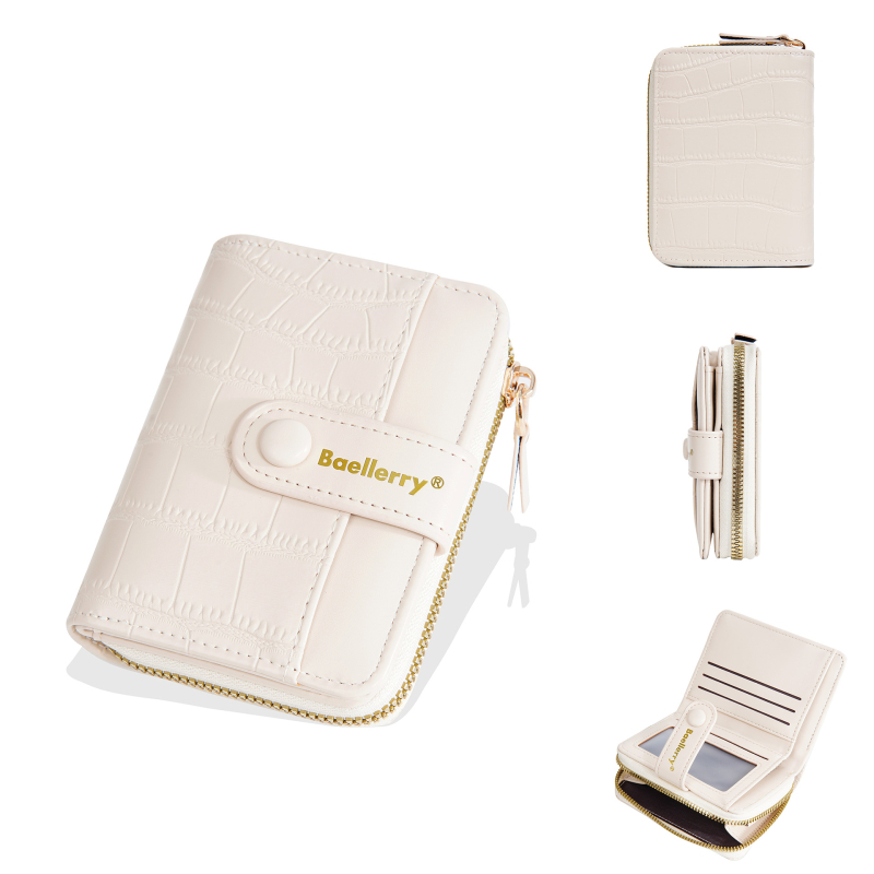 Baellerry ženska kratka novčanik — PU materijal, dvostruki preklop, jednobojni uzorak, podstava od poliestera, zaštita od krađe