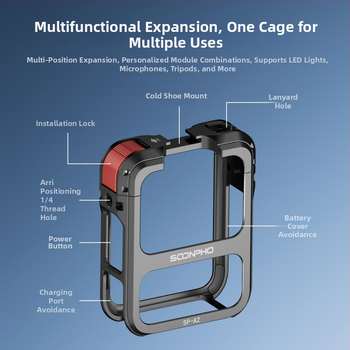 DJI Osmo 360 panoraminės kameros apsauginis rėmas – metalinė konstrukcija su objektyvo dangteliu