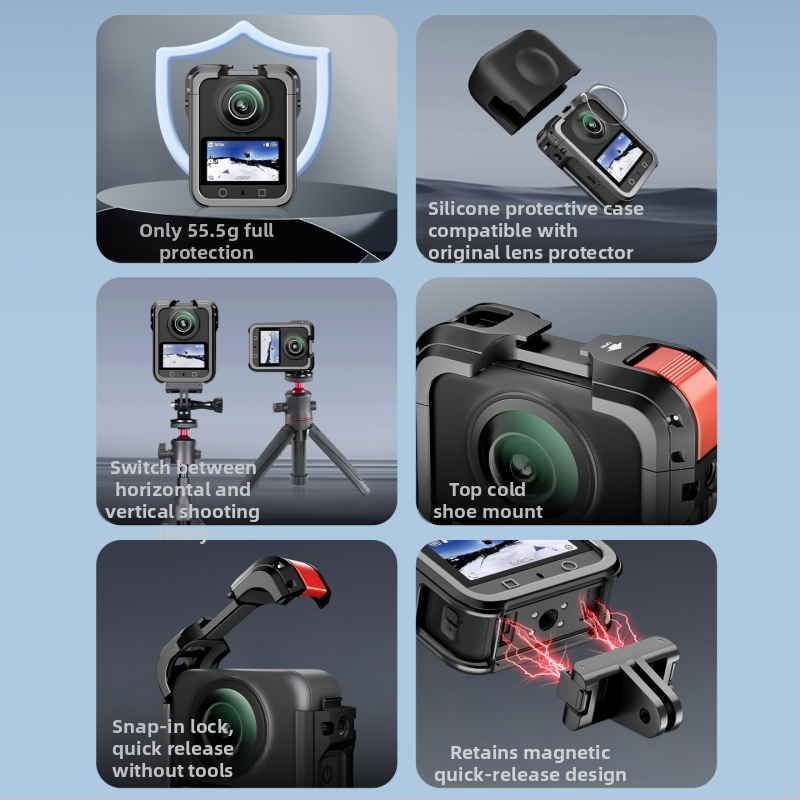 Ochranný rám pre DJI Osmo 360 panoramatickú kameru – kovová konštrukcia a kryt objektívu