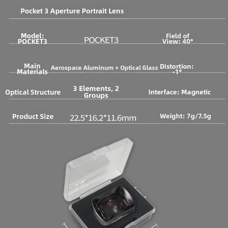 Magnetický UV filter pre DJI Pocket 3 s nastaviteľným ND zväčšovacím objektívom; optické sklo + hliníkové telo; obsahuje 2 šošovky