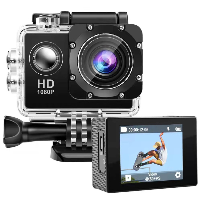 Cameră de acțiune impermeabilă pentru scufundări și ciclism outdoor, înregistrare HD, ecran LCD 2,0, stocare pe card TF, autonomie baterie 1 oră
