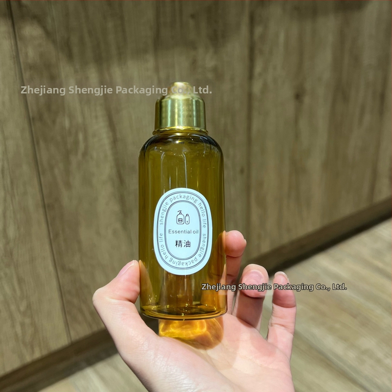 PET butelis su flip dangteliu vonios aliejui ir kosmetinei pakuotei — Blow molding gamyba, paviršiaus apdorojimas etiketėms, dangtelis įtrauktas