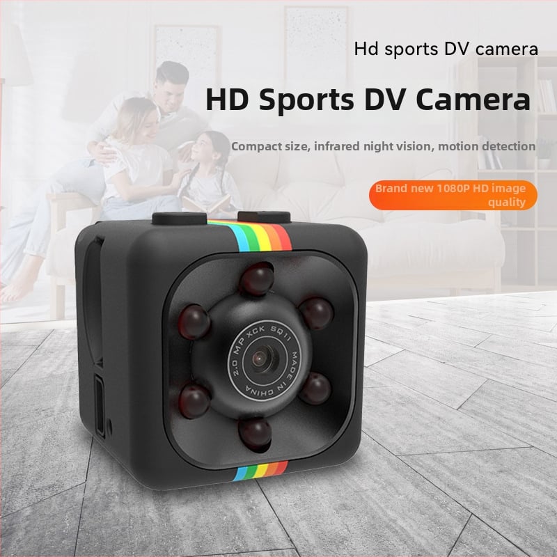 SQ11 mini kamera bez LCD, TF karta úložisko, 1080P video, matné plastové telo, výdrž batérie 40–70 minút