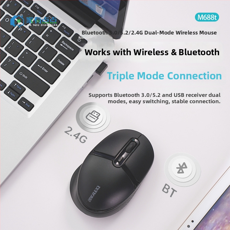 Bezdrôtová myš M688T – 3 tlačidlá, dvojrežim: 2.4G a Bluetooth, tichá prevádzka, Plug-and-Play